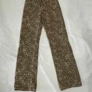 Zara Leopard Print Flare Jeans - Brown